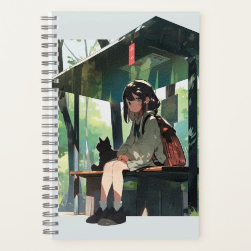Anime girl bus stop design notebook