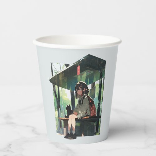 Anime girl bus stop design paper cups