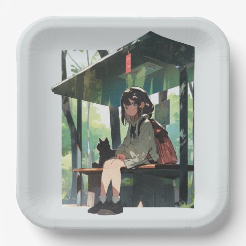 Anime girl bus stop design paper plates