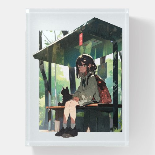Anime girl bus stop design paperweight