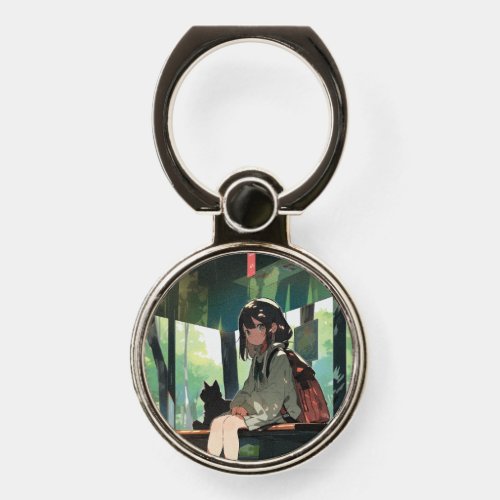 Anime girl bus stop design phone ring stand