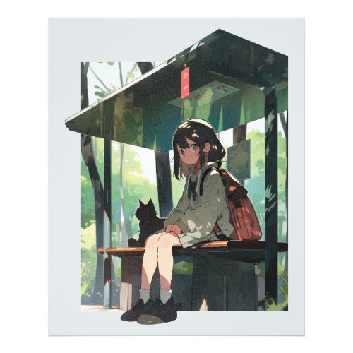 Anime girl bus stop design photo print