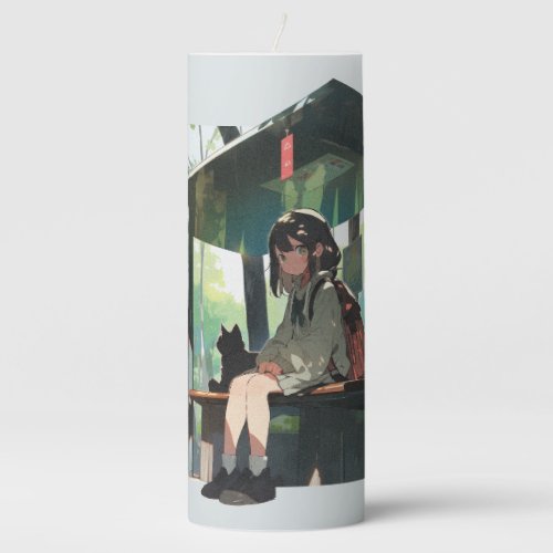 Anime girl bus stop design pillar candle