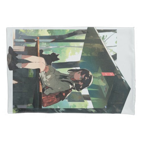Anime girl bus stop design pillow case
