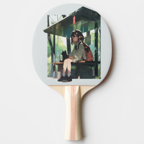 Anime girl bus stop design ping pong paddle