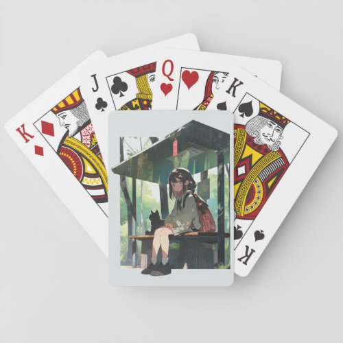 Anime girl bus stop design playing cards