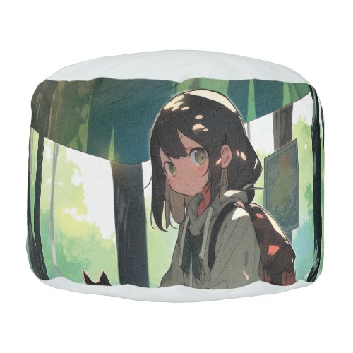Anime girl bus stop design pouf