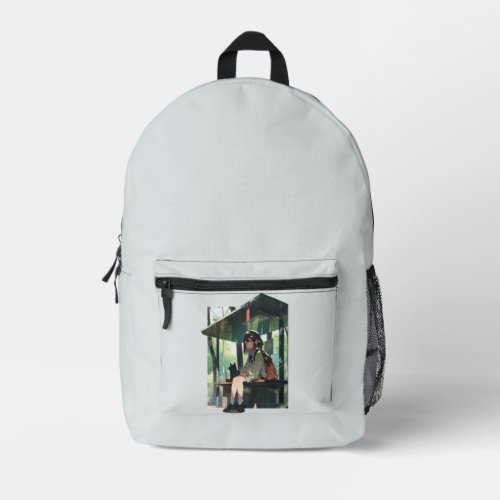 Anime girl bus stop design printed backpack
