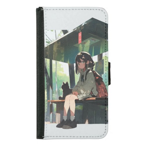 Anime girl bus stop design samsung galaxy s5 wallet case