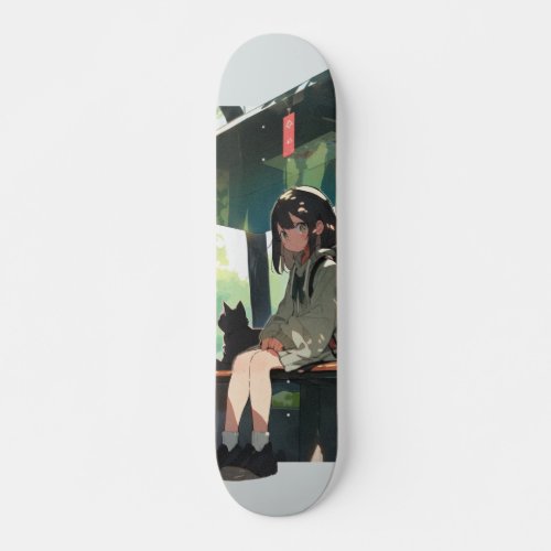 Anime girl bus stop design skateboard