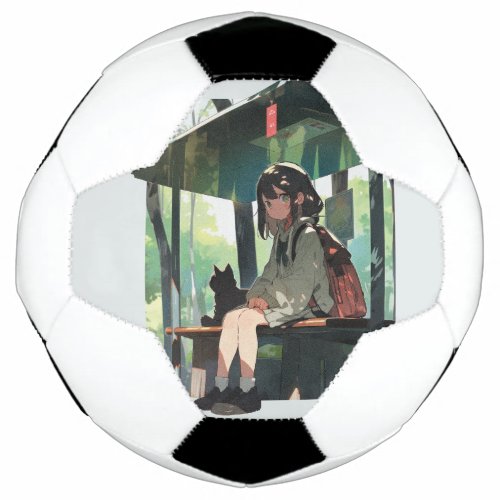 Anime girl bus stop design soccer ball