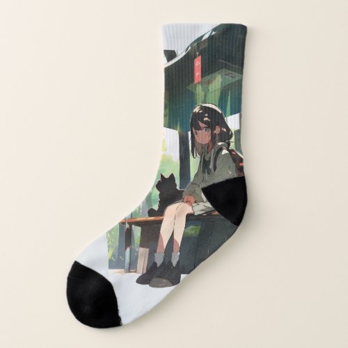 Anime girl bus stop design socks
