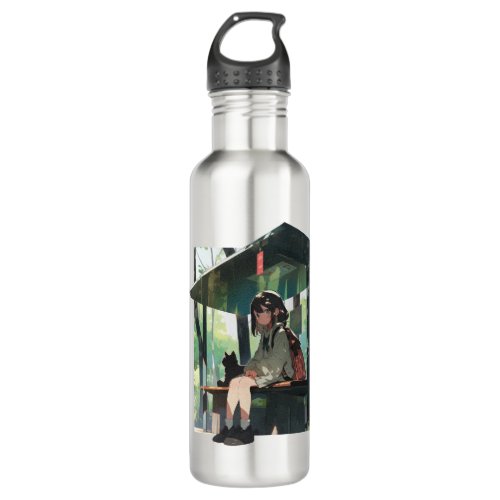 Anime girl bus stop design stainless steel water bottle