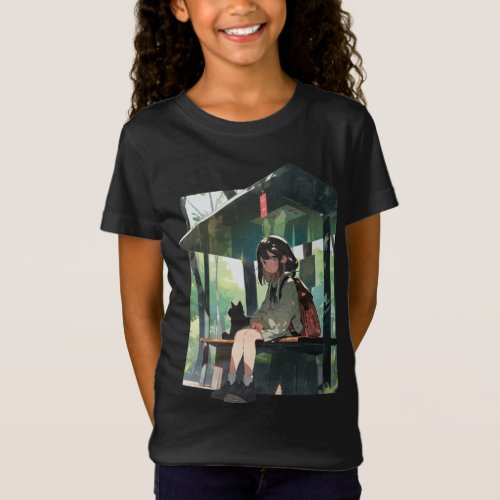 Anime girl bus stop design T_Shirt