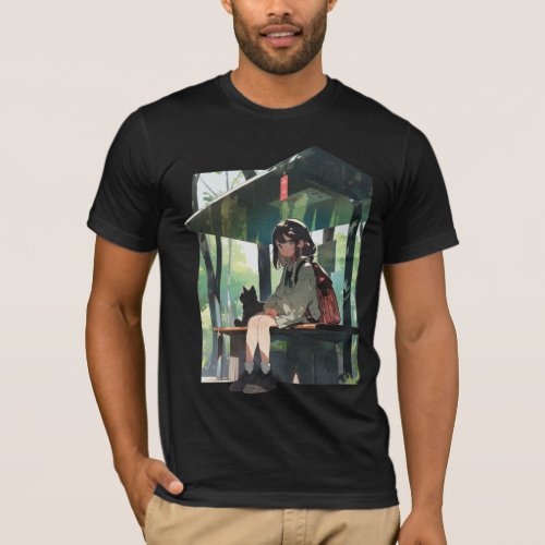 Anime girl bus stop design T_Shirt