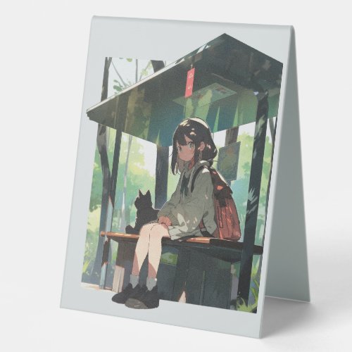 Anime girl bus stop design table tent sign