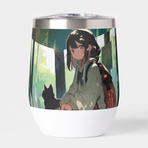 Anime girl bus stop design thermal wine tumbler
