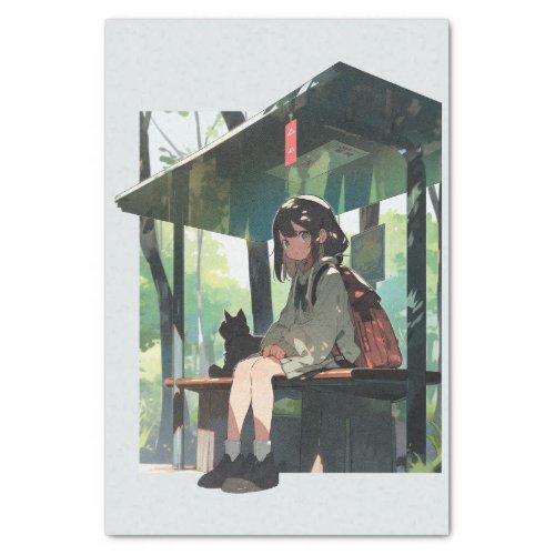 Anime girl bus stop design tissue paper