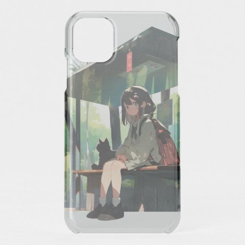 Anime girl bus stop design iPhone 11 case
