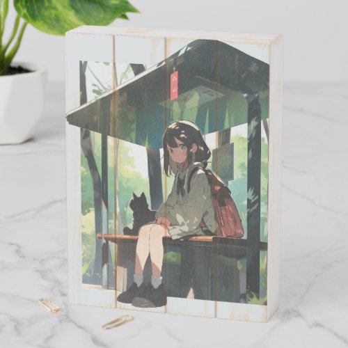 Anime girl bus stop design wooden box sign