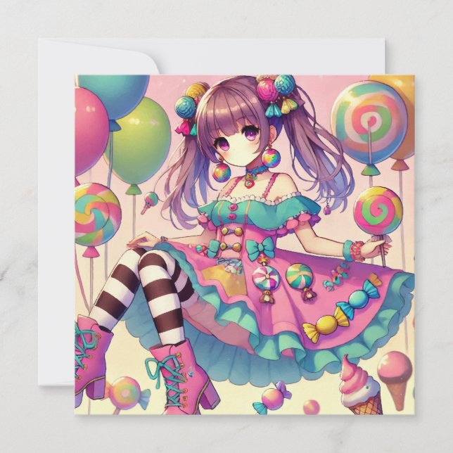 Anime girl Candy birthday card (Front)