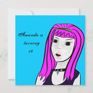 Anime Girl Cartoon Child's Birthday Invitation