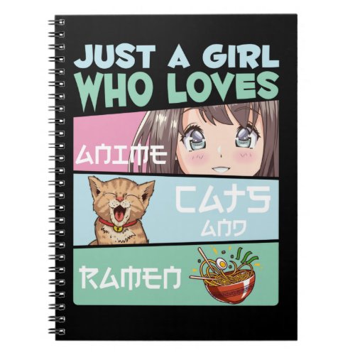 Anime Girl Cat and Ramen addicted Japanese Noodles Notebook