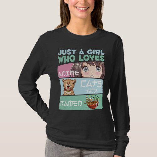 Anime Girl Cat and Ramen addicted Japanese Noodles T_Shirt