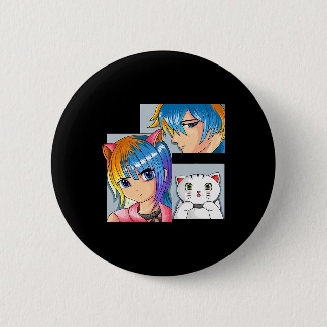 Anime Girl Cat Otaku Anime Merch Kawaii Stuff  Button (Front)