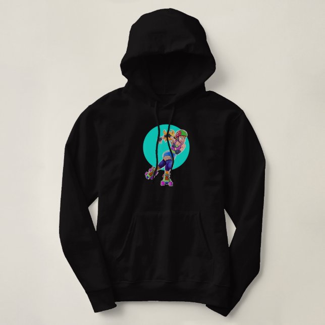 Anime Girl Character with roller skates Hoodie (Design Front)