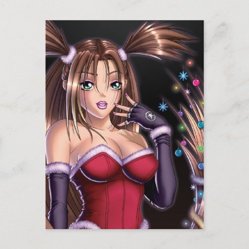 Anime Girl Christmas Hair Holiday Postcard