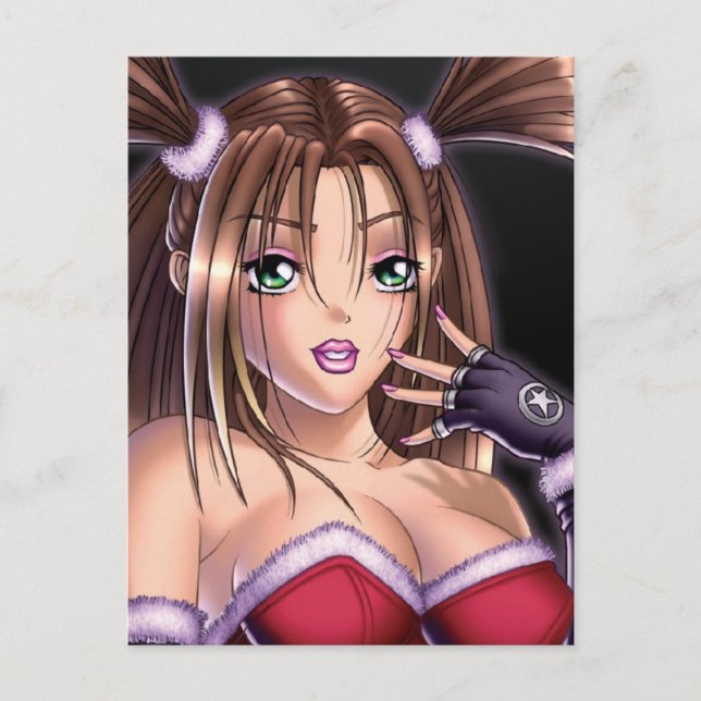 Anime Girl Christmas Hair Holiday Postcard (Front)