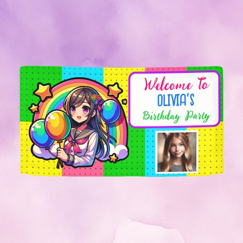 Anime Girl Colorful Pop Art Birthday Banner