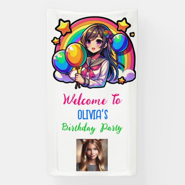 Anime Girl Colorful Pop Art Birthday Banner (Vertical)