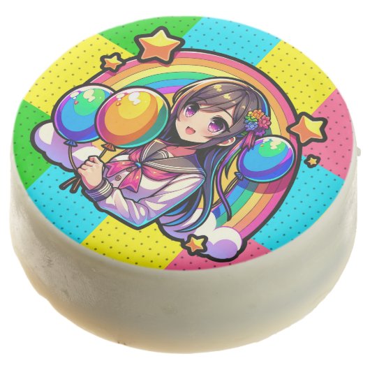 Anime Girl Colorful Pop Art Birthday Chocolate Covered Oreo (Angled)