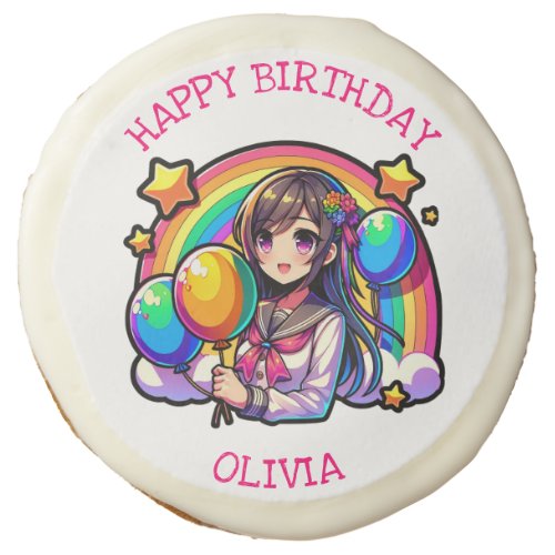 Anime Girl Colorful Pop Art Birthday Personalized Sugar Cookie