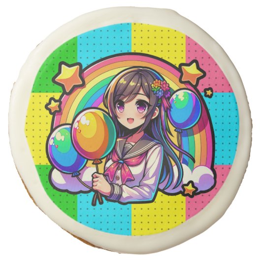 Anime Girl Colorful Pop Art Birthday  Sugar Cookie (Front)