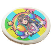 Anime Girl Colorful Pop Art Birthday  Sugar Cookie (Angled)