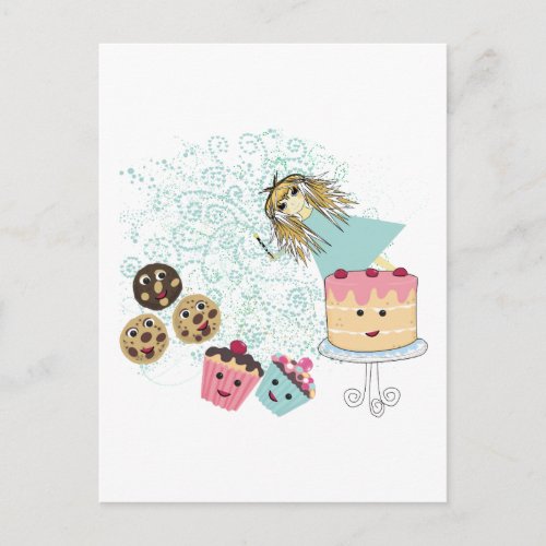 Anime Girl Cupcakes Cookies Cake and Magic Wand Postcard