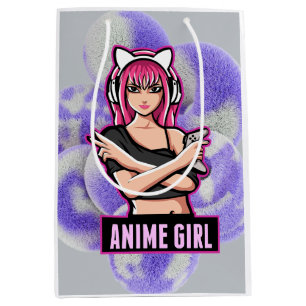 Anime Girl   Cute Aesthetic Character Illustration Medium Gift Bag