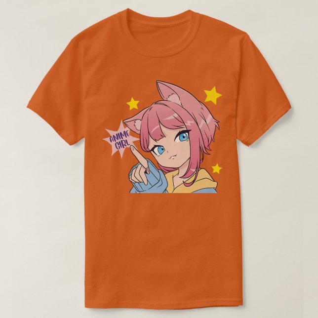 Anime Girl Cute Kawaii Anime Cat Ears Manga Otaku  T-Shirt (Design Front)