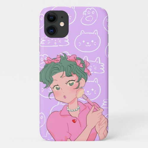 Anime girl doing her makeup  iPhone 11 case