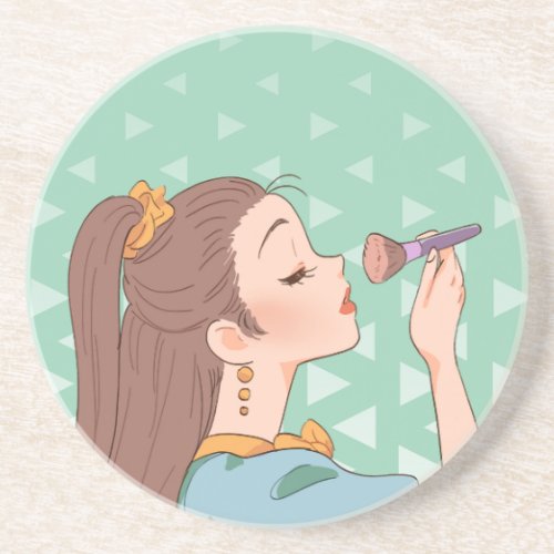 Anime Girl Doing Her Makeup Coaster
