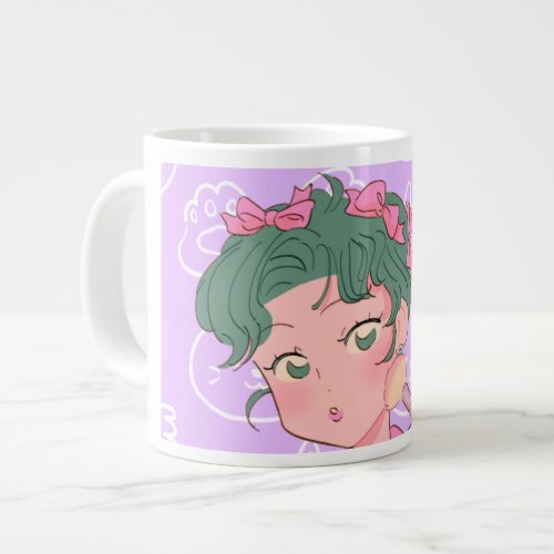 Anime girl doing her makeup cute pretty trending p giant coffee mug