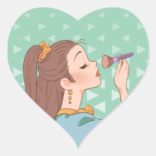 Anime Girl Doing Her Makeup Heart Sticker