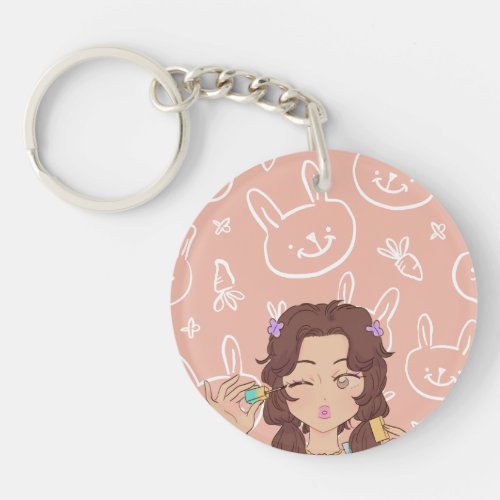 Anime Girl Doing Her Makeup Keychain