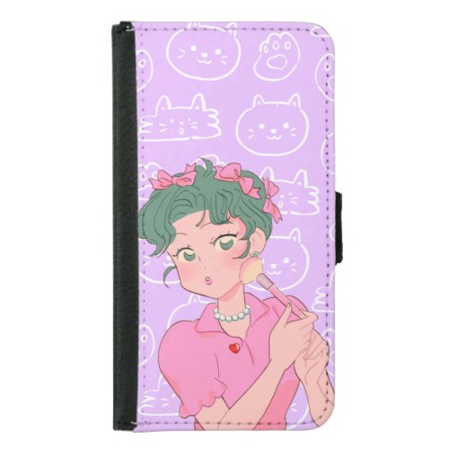 Anime girl doing her makeup  samsung galaxy s5 wallet case