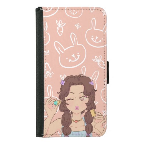 Anime Girl Doing Her Makeup Samsung Galaxy S5 Wallet Case