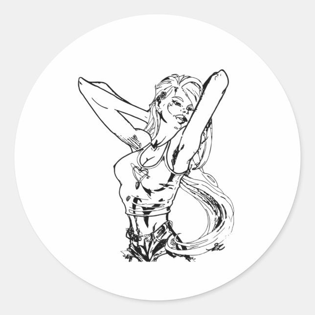 Anime Girl Drawn Anime Tattoo Classic Round Sticker (Front)