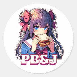 Anime Girl eating a PB&J Sandwich Classic Round Sticker